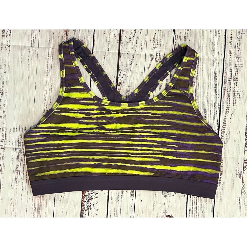 Nike Dri-FIT Pro Classic Racerback Sports Bra Purple Neon Stripe Unpadded L